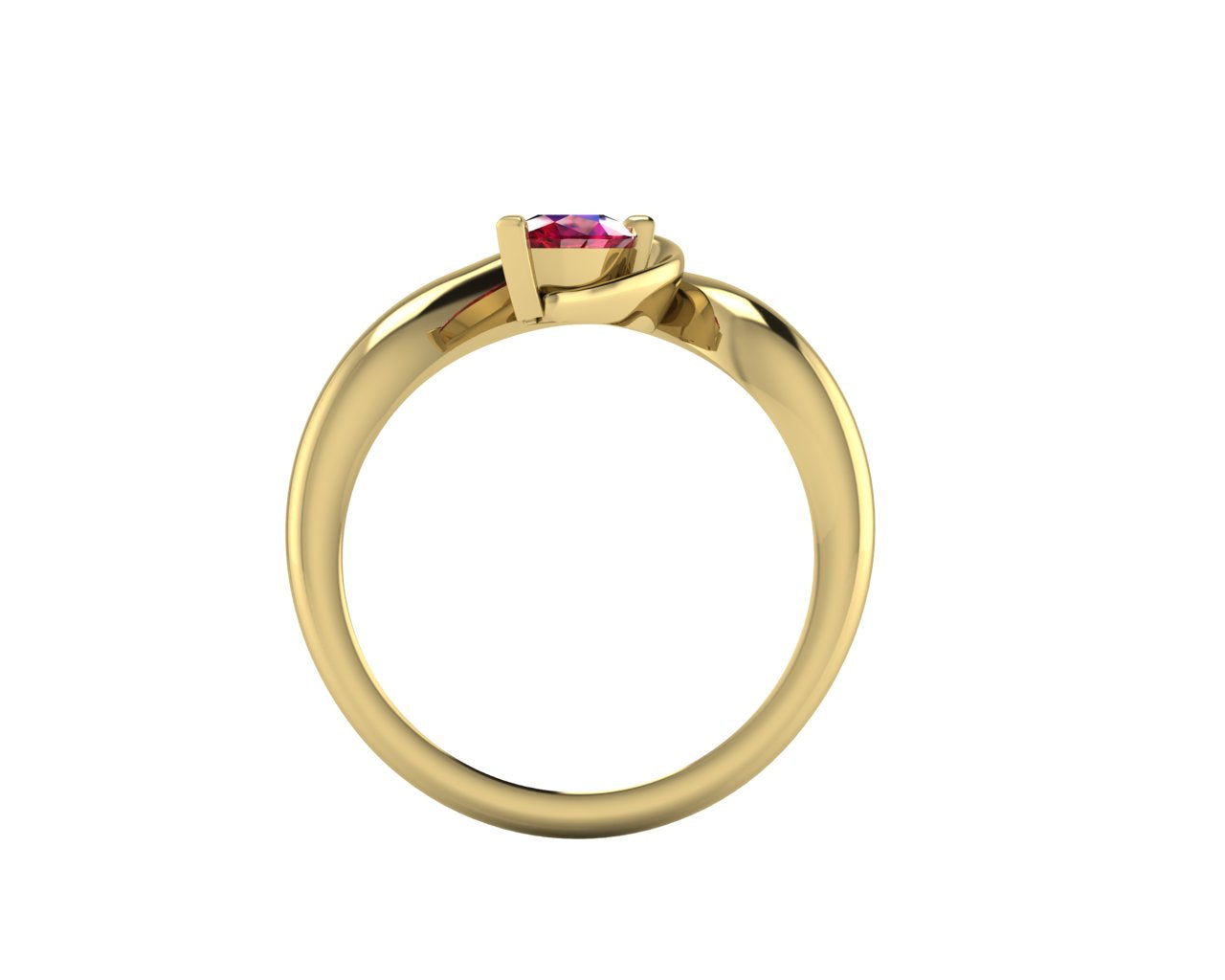Enchanted Pear Shaped Solitaire Ruby Asymmetrical Yellow Gold Ring