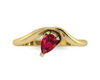 Enchanted Pear Shaped Solitaire Ruby Asymmetrical Yellow Gold Ring