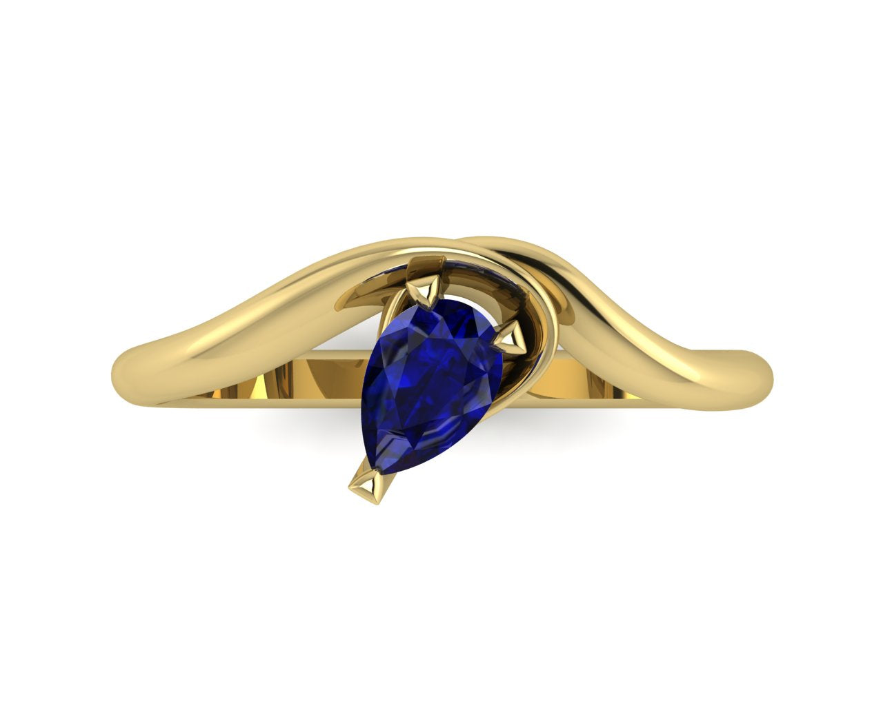 Enchanted Pear Shaped Solitaire Sapphire Asymmetrical Yellow Gold Ring