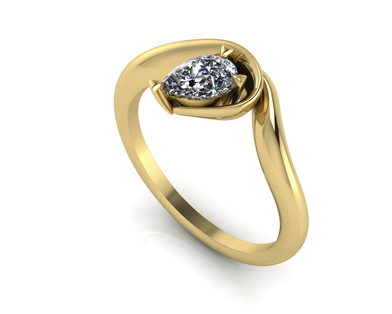 Enchanted Pear Shaped Diamond Asymmetrical Solitaire Engagement Ring in 18ct Yellow Gold